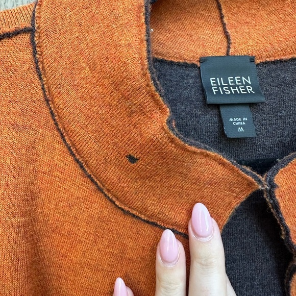 Eileen Fisher Women’s Orange Merino Wool Open Front Long Cardigan Size Medium - Picture 3 of 7
